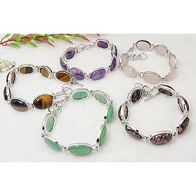 Natural & Synthetic Mixed Stone Link Bracelets BJEW-H305-M-1