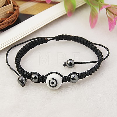 Fashion Lampwork Evil Eye Braided Ball Bracelets BJEW-JB00486-1