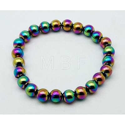 Round Synthetic Magnetic Hematite Stretch Beaded Bracelets BJEW-Q008-AB-1