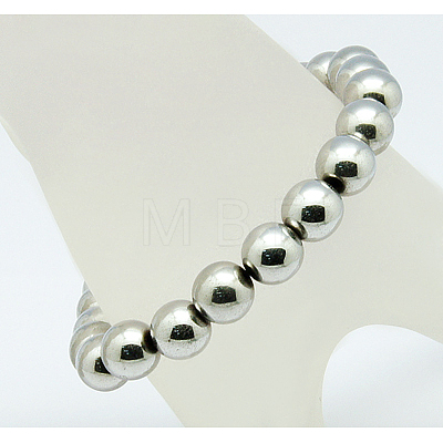 Round Synthetic Magnetic Hematite Stretch Beaded Bracelets BJEW-Q008-P-1