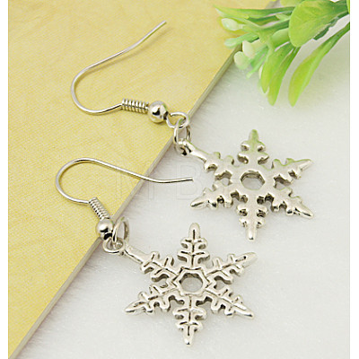 Tibetan Style Snowflake Earrings EJEW-JE00158-05-1