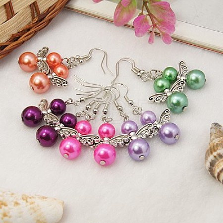 Trendy Glass Pearl Fairy Wing Dangle Earrings EJEW-JE00290-1