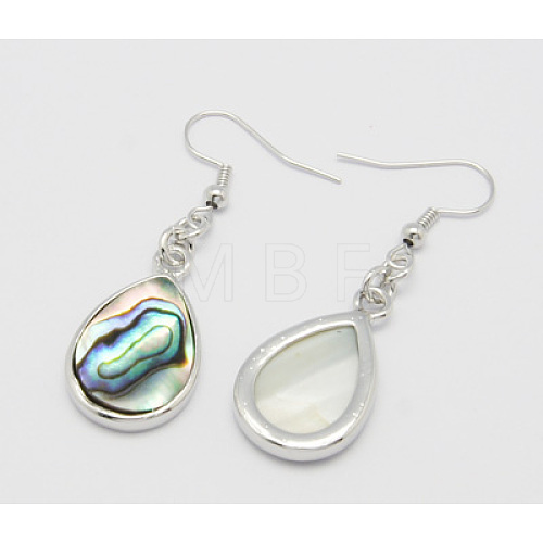 Stylish Alloy Abalone Shell/Paua ShellTeardrop Dangle Earrings EJEW-H139-1-1