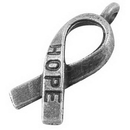Breast Cancer Awareness Ribbon Carved Word Hope Tibetan Style Alloy Pendants TIBEP-LF5104YKG-AS-LF-1