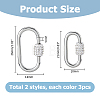 6Pcs 2 Styles 304 Stainless Steel Screw Carabiner Lock Charms STAS-HS0001-76-2
