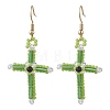Cross Glass Beaded Dangle Earrings EJEW-MZ00706-3