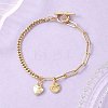 Brass Flat Round with Word Love & Heart Charms Bracelets BJEW-JB13482-1