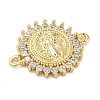 Brass Pave Clear Cubic Zirconia Religion Flat Round with Saint Links Connector Charms KK-A282-07B-G-2