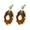 Brass & Natural Tiger Eye Dangle Stud Earrings G-B186-04G-4