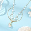 Natural Shell Brass Fairy Pendant Brass & White Round Shell Pearl Beaded Chain Necklaces for Women NJEW-JN06405-1