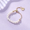 Adjustable Natural Pearl & Brass Silder Finger Rings RJEW-JR00964-4