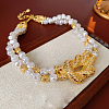 Brass Knot Plastic Imitation Keshi Pearl Nuggets Beaded 2-Strand Choker Necklaces for Women FS-WG8CEF6-01-3
