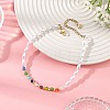 Round Handmade Millefiori Glass and Rice Imitation Pearl Acrylic Beaded Anklets for Women AJEW-AN00859-1
