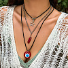 Alloy & Iron Chain & Evil Eye Acrylic Pendant Imitation Leather Wax Cord 3 Layered Necklaces FS-WG27ECA-03-1