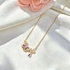 Brass Pave Cubic Zirconia Flower Butterfly Pendant 304 Stainless Steel Cable Chain Necklaces for Women WG4A53F-01-1