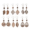 6 Pairs 6 Styles Natural Walnut Wood Dangle Earrings for Women EJEW-JE06101-1