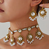 Retro Floral Alloy Rhinestone & Imitation Pearl Dangle Earrings & Charm Necklaces Sets for Women WG62226-02-1