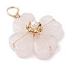 Natural Rose Quartz Clover Pendants PALLOY-JF03180-04-3