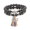 2Pcs 2 Style Natural Lava Rock & Synthetic Hematite Stretch Bracelets with Alloy Lotus & Buddha Head BJEW-JB08026-1