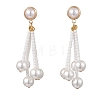 Round Shell Pearl & Glass Seed Beads Dangle Stud Earrings EJEW-TA00768-3