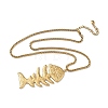 304 Stainless Steel Fish Bone Shaped Pendant Box Chain Necklaces for Women NJEW-L467-01G-3