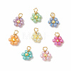 8Pcs 8 Color Flower Glass Seed Beaded Charms PALLOY-JF02004-01-1