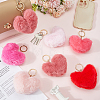 30Pcs 6 Colors Heart Polyester Rabbit Hair Pendant Keychains AJEW-PH0008-08-4