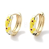 Real 18K Gold Plated Brass Enamel Flower Print Hoop Earrings for Women EJEW-L269-116G-2