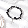 Natural Obsidian Chip Beaded Stretch Bracelets BJEW-JB12316-02-1