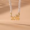 Alloy Crown Birth Year Pendant Imitation Pearl Round White Beaded Necklaces for Women FS-WG173C9-11-1