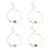 4Pcs 4 Styles Brass Micro Pave Cubic Zirconia & Shell Pearl Beads & Natural & Synthetic Mixed Gemstone Beaded Link Bracelets BJEW-TA00712-2