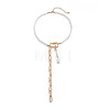 Alloy & Iron Oval Pendant Long Chain Tassel Lariat Necklaces WG07782-01-3
