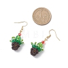 3D Cactus Potted Plant Glass Seed Beads Dangle Earrings EJEW-MZ00645-2