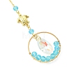 Ocean Theme Glass Round Beads & Teardrop Suncatcher with Brass Charm HJEW-JM04939-02-2
