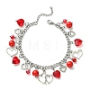 Tibetan Style Alloy & Glass Heart Charm Bracelet with 304 Stainless Steel Curb Chains for Valentine's Day BJEW-TA00311-1