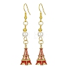 Alloy Enamel Eiffel Tower Dangle Earrings with Imitation Pearl Beaded EJEW-JE05422-05-1