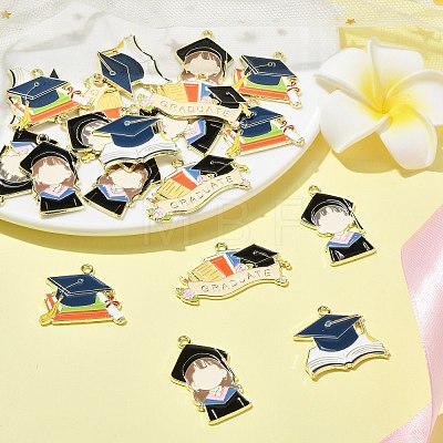 20Pcs 5 Styles Graduation Season Golden Plated Alloy Enamel Pendants ENAM-CJ0006-14-1