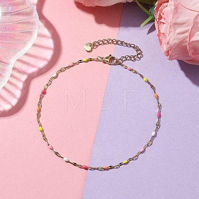 304 Stainless Steel Enamel Link Chains Anklets AJEW-AN00588-02-1