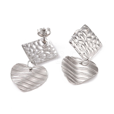 304 Stainless Steel Heart with Rhombus Dangle Stud Earrings for Women EJEW-G328-15-1