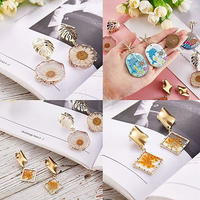 4 Pairs 4 Styles Epoxy Resin(with Dried Flower inside) & Cellulose Acetate(Resin) Dangle Stud Earring Sets EJEW-SZ0001-33-1