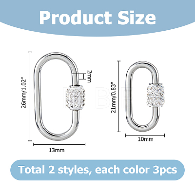6Pcs 2 Styles 304 Stainless Steel Screw Carabiner Lock Charms STAS-HS0001-76-1