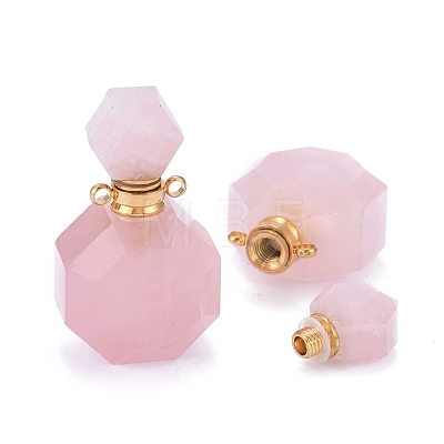 Faceted Natural Rose Quartz Openable Perfume Bottle Pendants G-I287-06G-B-1