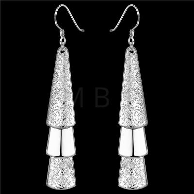 Silver Color Plated Textured Brass Triangle Dangle Earrings EJEW-BB11934-1