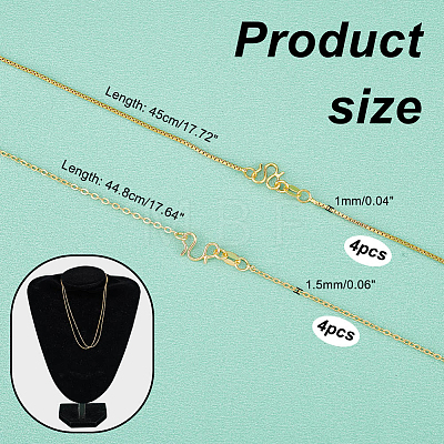  8Pcs 2 Style Brass Cable & Box Chain Necklaces Set for Men Women NJEW-PH0001-26-1