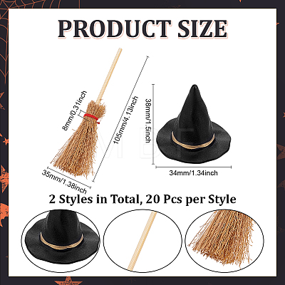 20Pcs Halloween Wood Mini Broom DJEW-ME0001-07-1
