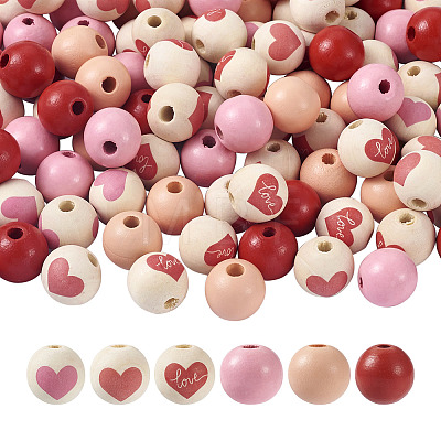 Beadthoven 120Pcs 6 Style Wood Bead and Painted Natural Wood Beads WOOD-BT0001-10-1