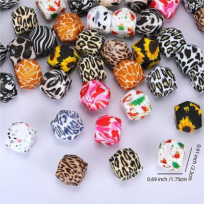 Colorful Pattern Printed Silicone Beads SI-JX0022A-17-1