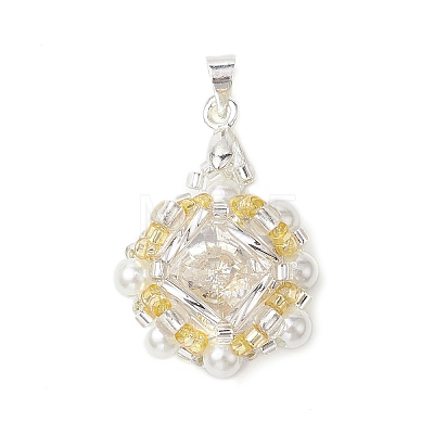 Glass Rhinestone with Acrylic Pearl Pendants PALLOY-MZ00251-01-1