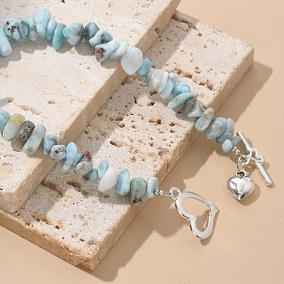 Natural Larimar Beaded Bracelets X-BJEW-JB02681-01-1