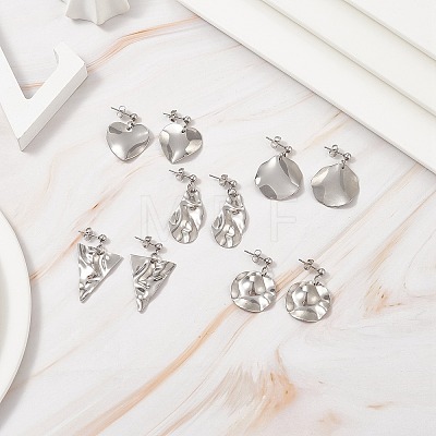 5 Pairs 5 Style Twist Triangle & Nugget & Flat Round 304 Stainless Steel Dangle Stud Earrings Set for Women EJEW-JE05090-01-1